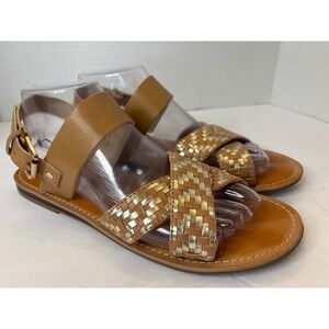 American Eagle Outfitters Womens Tan Gold Woven Metallic Ankle Strap Sandals 9